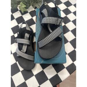 Chaco Mega Z Cloud Prong Black White Stripe Wide Strap Sandals Women’s Size 8M